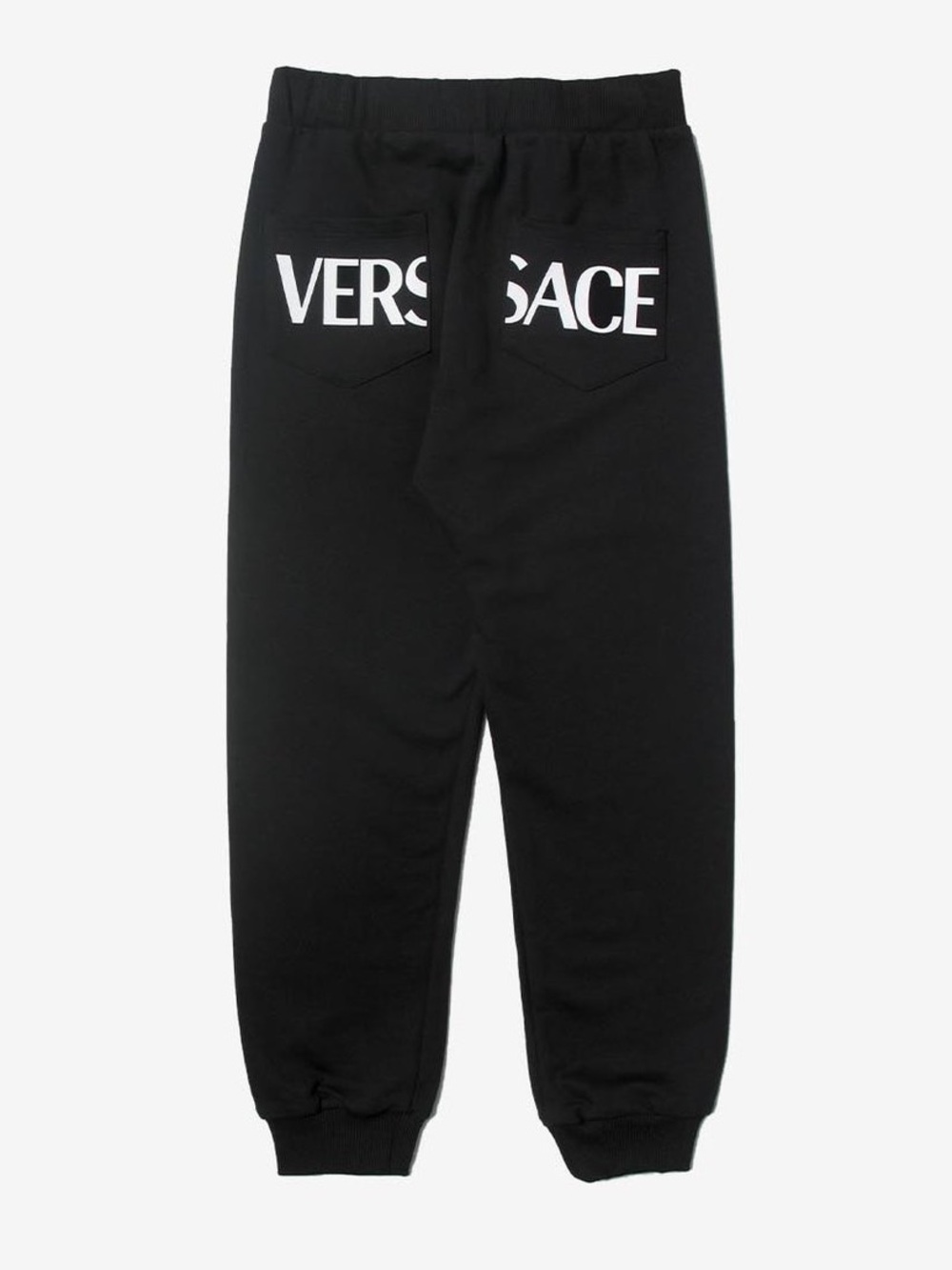 Versace Kids Greca Pattern Black Sweatpants with White Back Logo